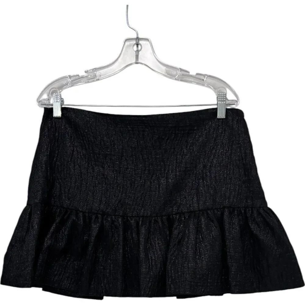 Zara Womens Mini Skirt Skort XL Black A-Line Textured Ruffle 1165/232 NWOT